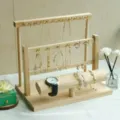 Multifunctional wooden jewelry organizer stand for necklaces, bracelets and watches - Natural Wood Color
