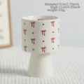French vintage ceramic candle holder with cute red bow and heart print for party decor. - Bow Candle Cup - Empty / White