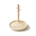 Minimalistischer Schmuckständer aus Holz mit baumförmiger Säule und runder Basis - Ast Display Schale / Naturholzfarbe