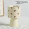 Ceramic scented candle cup, French retro high foot cup with red ribbon heart print 7x11cm - Bow Candle Cup - Empty / Milk Yellow