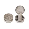 Portable round khaki velvet quilted travel jewelry storage box for rings and necklaces - 10x10x5cm / Khaki