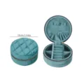 Teal blue velvet round jewelry box with quilted diamond pattern and zipper closure for travel - 10x10x5cm / Lake Blue