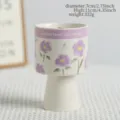 Ceramic scented candle jar with purple floral pattern, high foot candle holder, 7x11cm. - Purple Floral Candle Cup - Empty / White