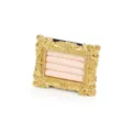 Soporte de resina dorada para anillos de estilo vintage con ranuras de tela rosa - Estilo de Rayas Horizontales / Material de lino / Rosa