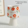 Ceramic candle holder high stem cup retro floral tealight stand home decor table centerpiece - Red Flower Candle Cup - Empty / White