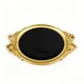 Elegante vassoio per gioielli vintage dorato con fiocco, fiori e interno in velluto nero - 38x25cm / Nero