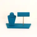 Schmuckständer-Set aus blauem Samt mit Halskettenbüste und Armbandhalter-Organizer - Seeblau