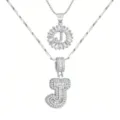 Versilberte Kupfer Zirkonia Buchstabe J doppelreihige Halskette Modeschmuck Artikel - Buchstabe J / Silber