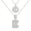 Silberfarbene Messing Zirkonia Buchstabe K lagige Anhänger Halskette Damen Mode Schmuck - Buchstabe K / Silber