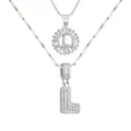 Mehrlagige silberne Kupfer Zirkon Buchstabe L Anhänger Halskette modischer Damenschmuck - Buchstabe L / Silber