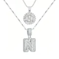 Silberne mehrlagige Initialen N Halskette Set mit funkelnden Zirkonia Steinen Alltag. - Buchstabe N / Silber
