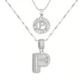 Mehrlagige Buchstabe P Halskette mit funkelnden Zirkonia Steinen in Silber für Damen Mode. - Buchstabe P / Silber