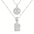 Silberne Lagiger Buchstabe R Halskette Zirkon Anhänger Mode Schmuck Set für Frauen - Buchstabe R / Silber