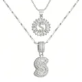 Doppelreihige Buchstabe S Halskette glänzende Zirkonia Anhänger silberner Modeschmuck Damen - Buchstabe S / Silber