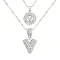 Silberne Zirkonia Buchstabe V Anhänger Halskette mehrlagige Kette Damen Modeschmuck - Buchstabe V / Silber