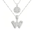 Silberne lagige Buchstabe W Anhänger Halskette, Zirkonia Alphabet Schmuck für Damen. - Buchstabe W / Silber