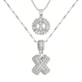 Mehrlagige Halskette mit Buchstaben X Anhänger und funkelndem Zirkonia in Silber Mode Schmuck - Buchstabe X / Silber