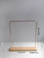 Large solid wood necklace display stand with gold metal frame and 12 hanging hooks for jewelry - Natural Wood Base Double-Sided Hooks Necklace Rack - Gold