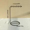 Minimalist black iron necklace stand showing dimensions 17.5x28.5cm and 195g weight - Black