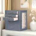 Elegante portagioie in pelle a 6 strati con porta laterale trasparente per le collane - Stile a 6 Strati / Grigio