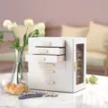 Squisito portagioie in pelle bianca a 6 strati con cassetti e display per orecchini - Stile a 6 Strati / Bianco