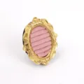 Detailed macro view of vintage gold resin jewelry frame with soft pink velvet slots - Oval Ring Velvet Style / 12 x 10cm / Pink