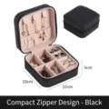 Compact black portable jewelry box with zipper for travel and rings storage organizer - 10*10*5cm / Black