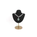 Eleganter Halskettenständer aus schwarzem Samt mit goldenem Metallsockel für Schmuck - High-End Necklace Stand-S / Schwarz