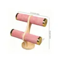 2-stöckiger Schmuckständer aus Bambus mit rosa Samtrollen für Armbänder und Uhren - Pink Velvet (With Metal Rings)