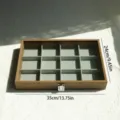 Walnut wood jewelry box with 12 slots and glass lid, 35x24cm dimension display - 12 Grids Style / Walnut Color (Grey Interior)