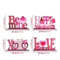 Valentine's Day pink wooden table sign decor set love heart tier tray ornaments - Four-Piece Set