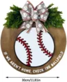 Wooden baseball door sign front door decor with green leaves bow and cute welcome quote 30cm - 30*30*0.5cm / As Shown