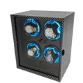 Scatola carica orologi automatica premium a 4 posti con motivo in carbonio e LED blu - Carbon fiber pattern 4 table positions + 5 gears + bingxin blue ambient light