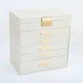 Elegante scatola portagioie in pelle crema a 6 strati con maniglie in oro lucido - Stile a 3 Strati / Nero