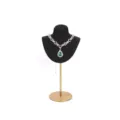Exklusiver Halskettenständer aus schwarzem Samt mit einem goldenen Metallsockel - High-End Necklace Stand-L / Schwarz