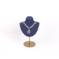 Professioneller blauer Samt Schmuckständer Halskettenhalter mit goldenem Metallsockel - High-End Necklace Stand-S / Blau