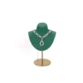 Eleganter Schmuckständer aus grünem Samt mit goldenem Metallfuß für Halsketten-Displays - High-End Necklace Stand-S / Grün
