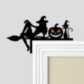 Halloween door corner decoration black witch pumpkin cat silhouette sign for holiday decor - Witch Pumpkin