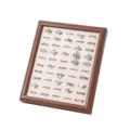 Detailed view of walnut wood ring display tray with 50 slots for jewelry storage - Walnut with Beige Lining (T1589) / 50 Pieces/Pack
