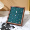 Walnut wood ring display tray with premium green velvet lining in elegant photo frame style - Walnut with Dark Green Lining (T1589) / 50 Pieces/Pack