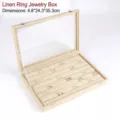 Professional linen jewelry display box with transparent glass lid for ring storage - Ring Slots / 35*24*4.5cm