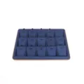 Premium dark blue PU leather jewelry display tray with 15 slots for rings and pendants. - 15-Grid Pendant Display Tray / Sapphire Blue