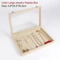 Large linen jewelry storage box with glass lid for organizing necklaces and rings 35cm - Empty Box / 35*24*4.5cm