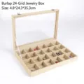 Scatola porta gioielli in lino con 24 scomparti e coperchio trasparente, 35,3x24,3x4,8cm - 24 griglie / 35*24*4.5cm