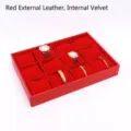 Rode 12-vaks sieradendisplay van leer met zachte fluwelen kussentjes voor horloges - 35*24*5cm / Rood