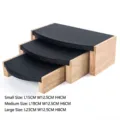 3-piece set of tiered solid wood jewelry display stands with premium black leatherette pads - Three-Piece Set / Black Leather