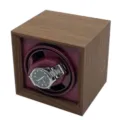 Premium black walnut wood single automatic watch winder with maroon carbon fiber interior - Black Walnut Grain - Bordeaux Red Interior / Single Watch Slot