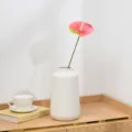 Artificial anthurium flower single branch fake flamingo plant in white ceramic vase for home decor - Rose Red