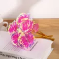 Holographic artificial rose bouquet with gold stems, perfect for Valentine's Day and gifts. - Iridescent Pink