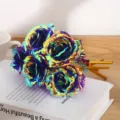 Stunning artificial gold foil rose bouquet, perfect romantic gift for Valentine's Day and events. - Holographic Purple